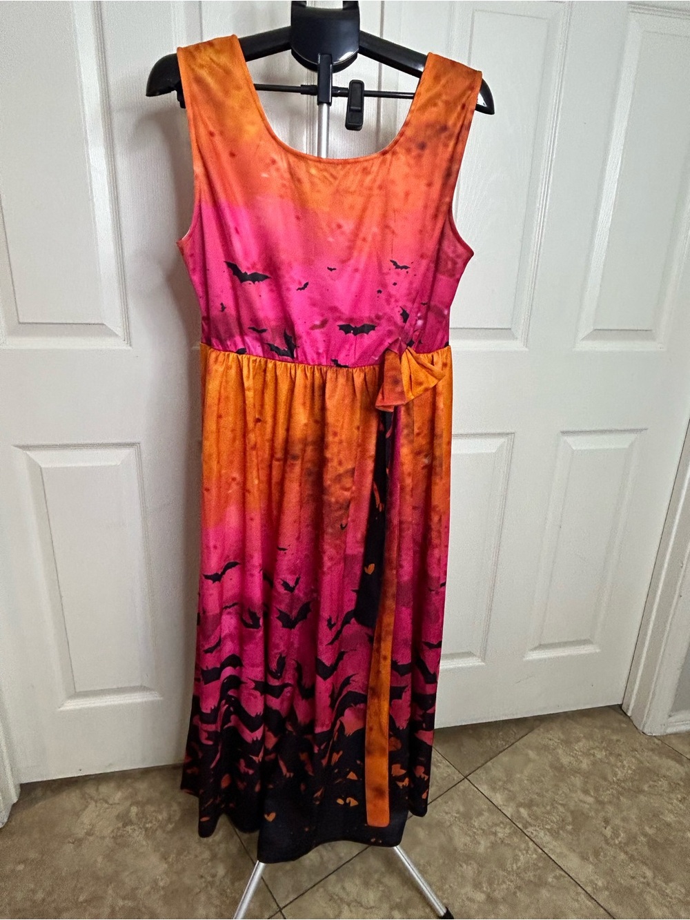 XXL Summerween or Halloween Bats Vibrant Orange Pink Sleeveless A Line Dress